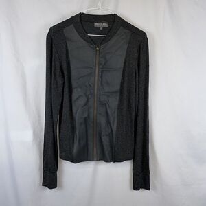 Michael Stars Womens Gray Zip Up Long Sleeve Cardigan with Leather Panel Small